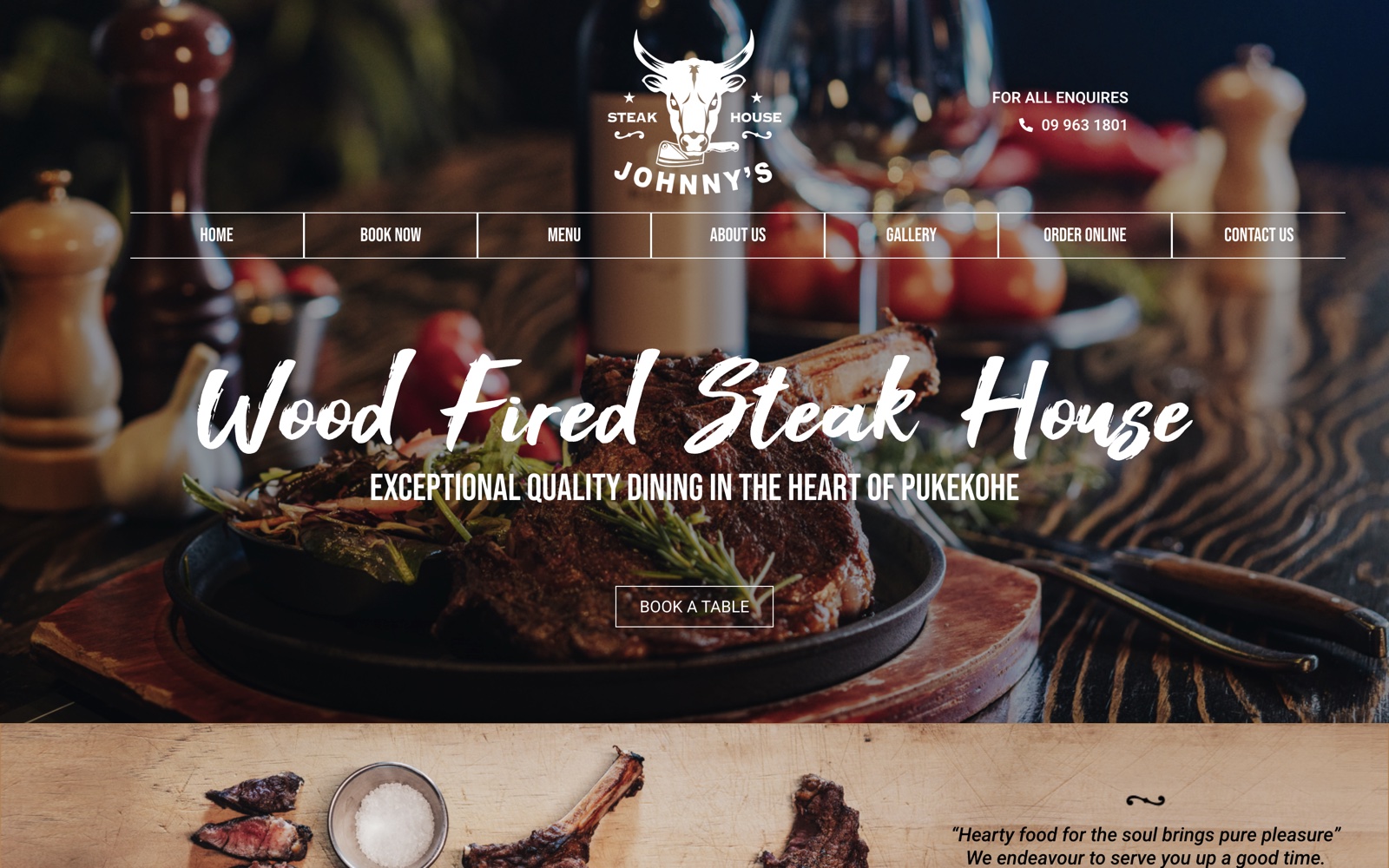 Johnny’s Steak 식당 웹사이트 화면